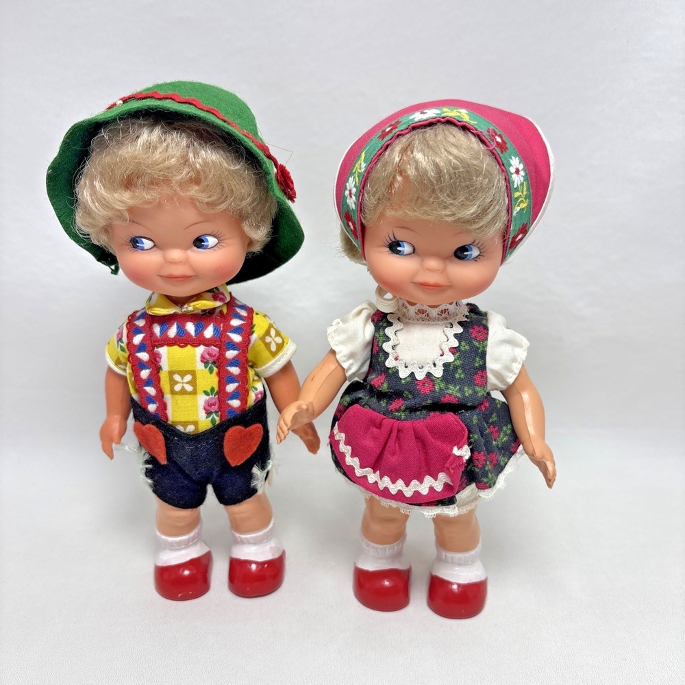 Wind Up German Sweetheart Keys‎ Dancing Dolls Set Vintage Dirndle Working